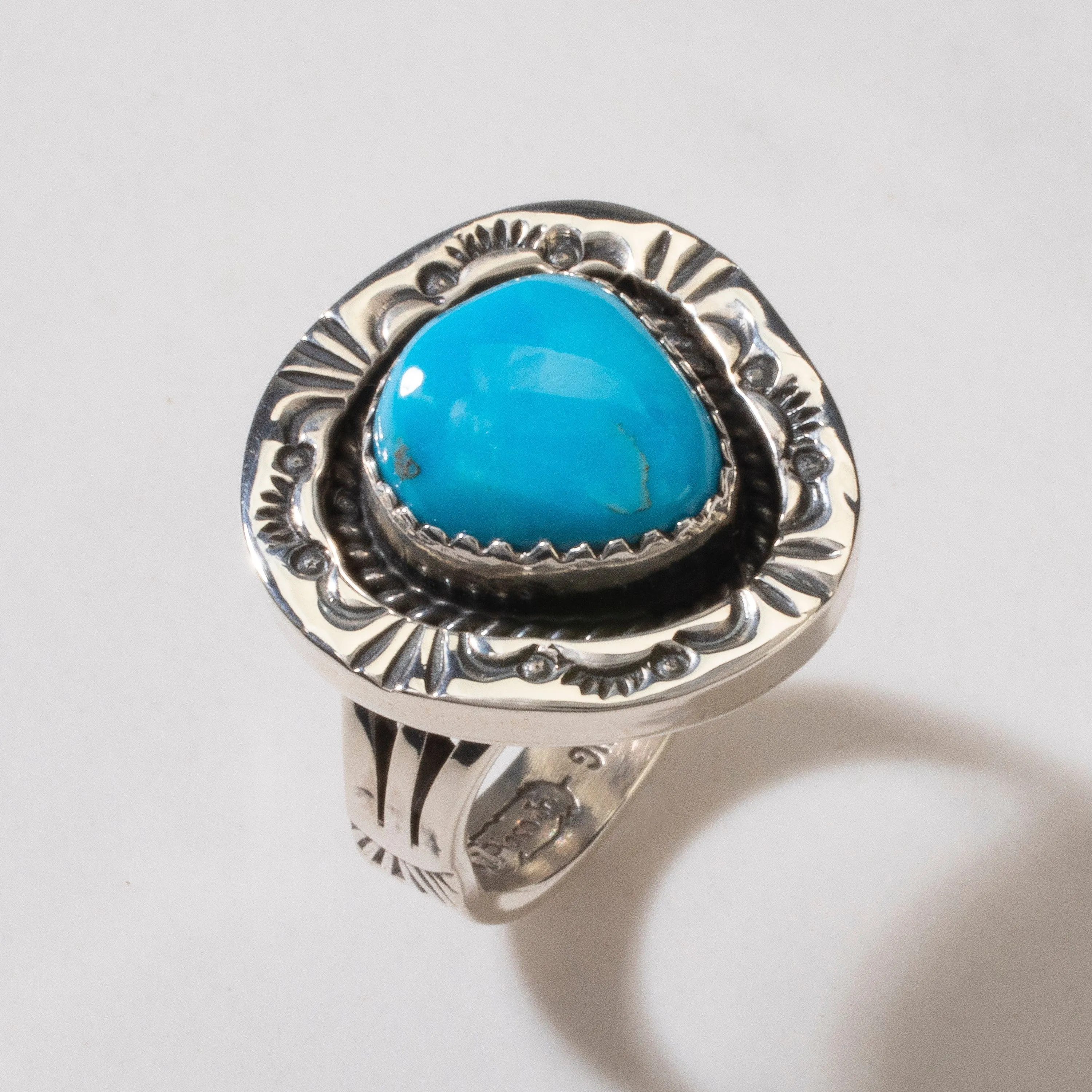 Joe Piaso Jr. Sleeping Beauty Turquoise Navajo USA Native American Made 925 Sterling Silver Ring