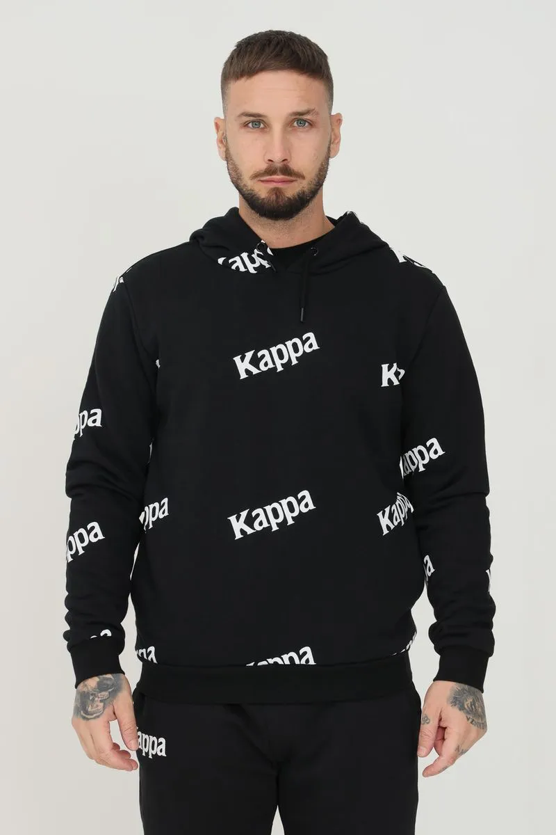 Kappa Felpa Cappuccio Authentic Fancy Nero Logo Repeat