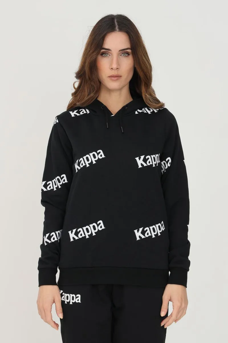 Kappa Felpa Cappuccio Authentic Fancy Nero Logo Repeat