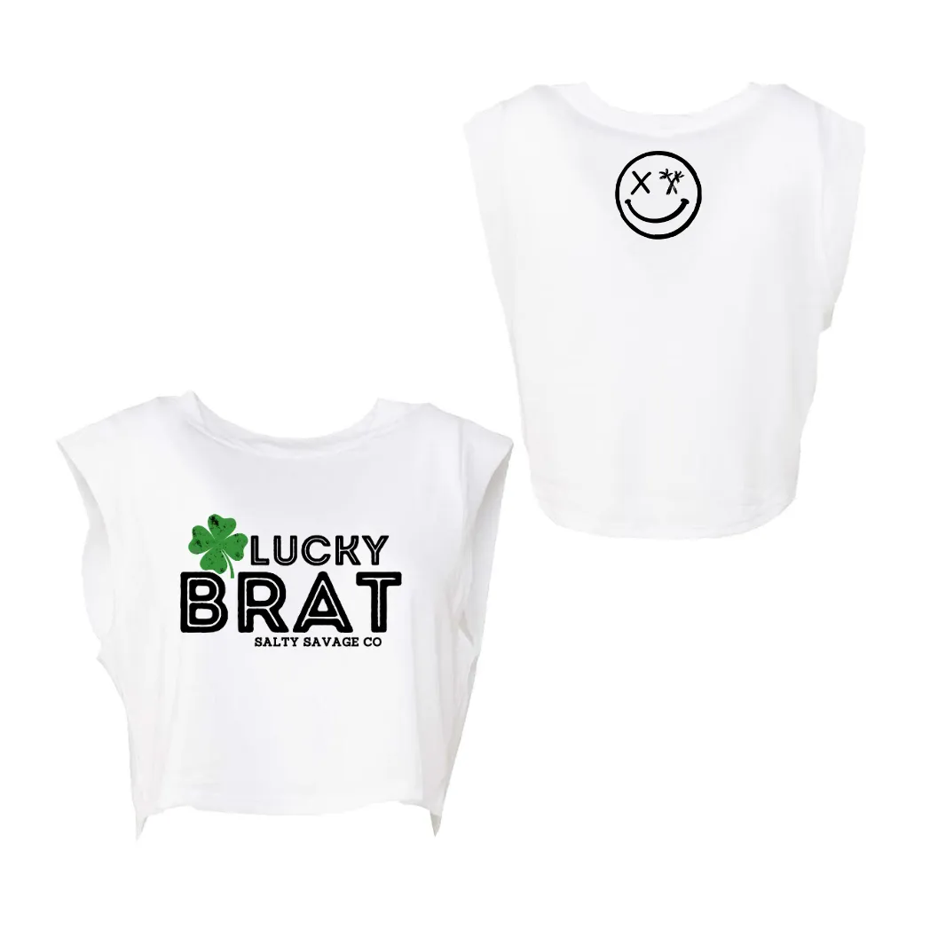 Ladies “LUCKY BRAT” Cropped Muscle Tank