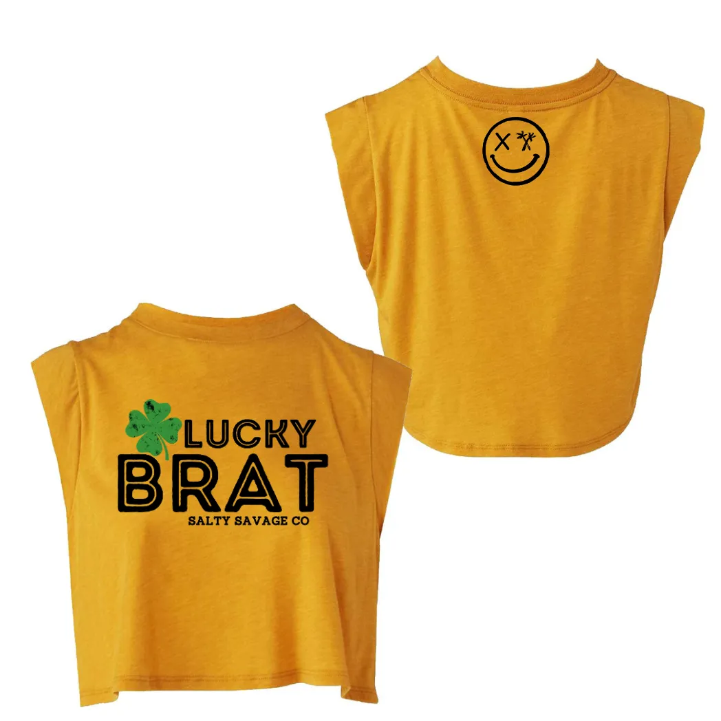 Ladies “LUCKY BRAT” Cropped Muscle Tank