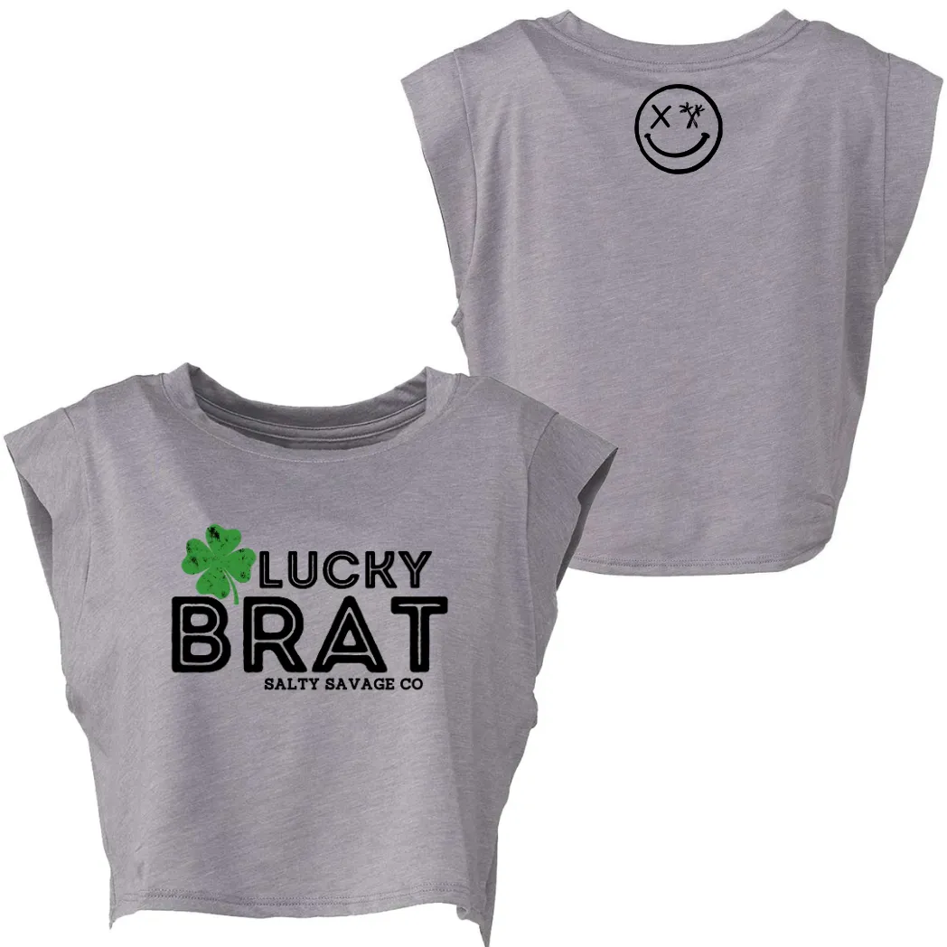 Ladies “LUCKY BRAT” Cropped Muscle Tank