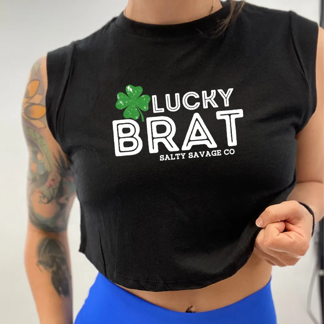 Ladies “LUCKY BRAT” Cropped Muscle Tank