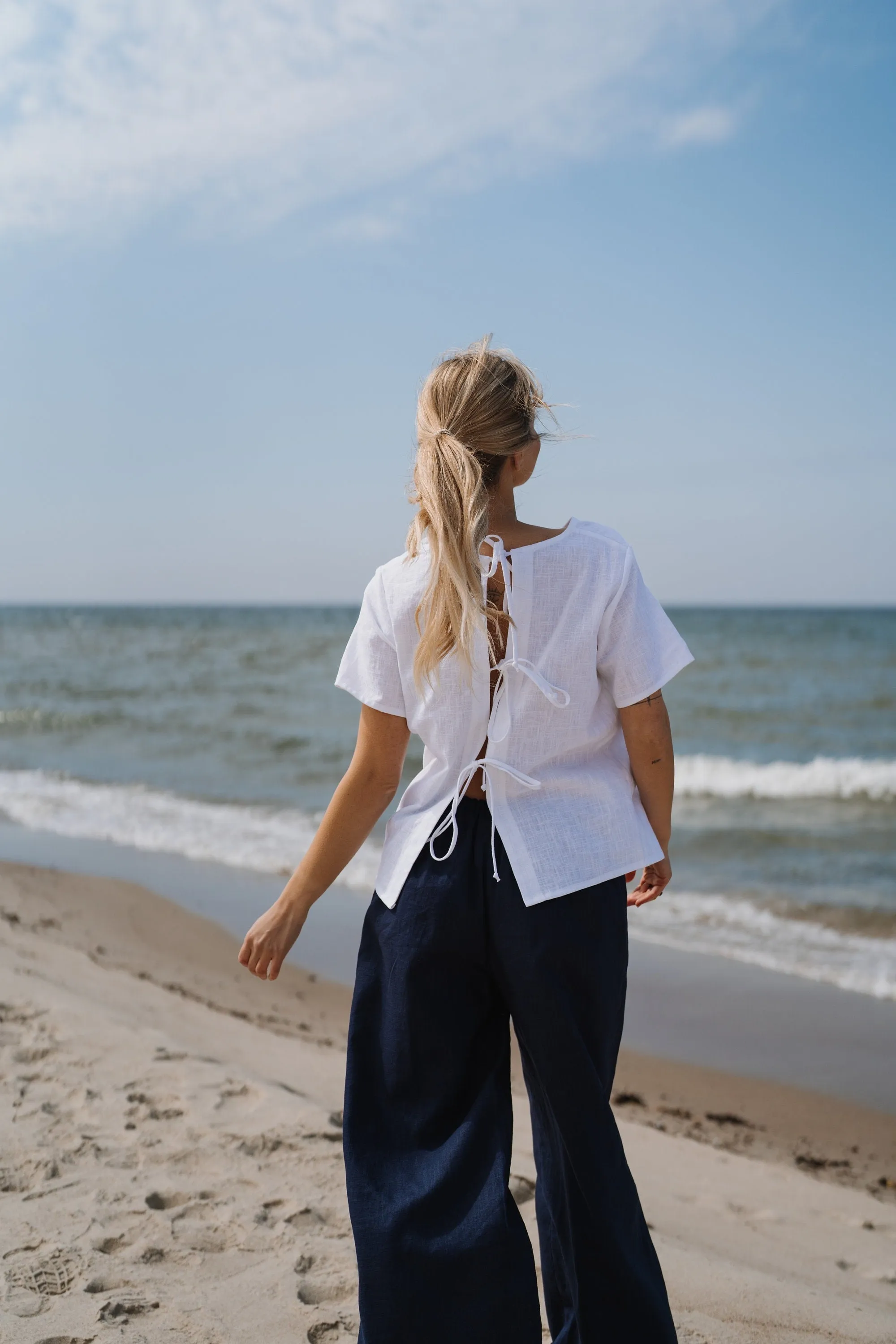 LeMuse Linen shirt HARPER with strings in the back, White, S