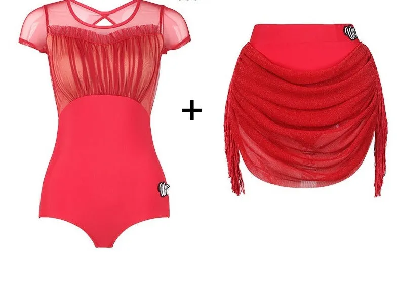 Leotard with Fringed Draped Skirt | W24B231