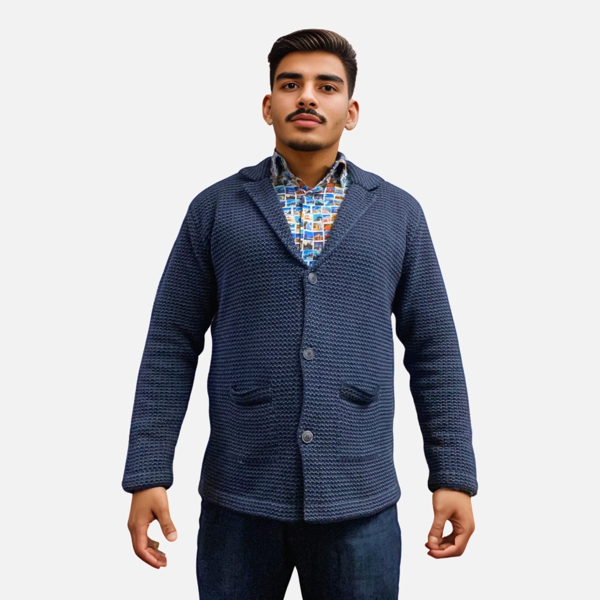 Luchiano Visconti Men's Cardigan Sweater Navy Blue SW4901 | Clearance