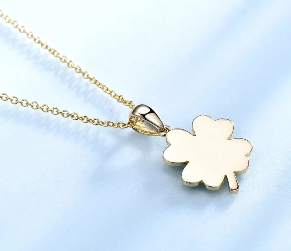 Lucky Four Leaf Clover Pendant 925 Sterling Silver Necklace