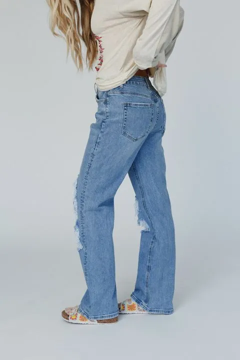 Make A Comeback Distressed Jeans - Denim