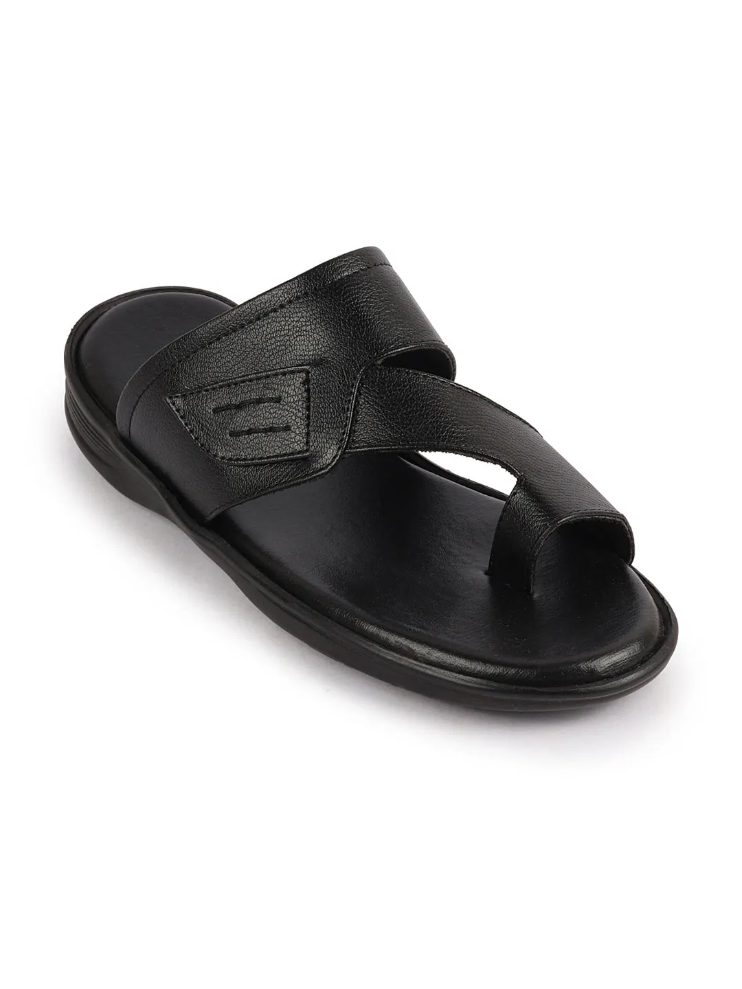 Men Black Daily Indoor Outdoor Multi Strap Slip On Toe Ring Slipper