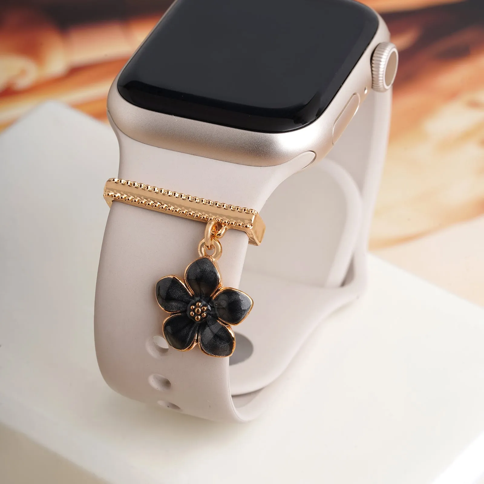 Midnight Blossom Gold & Black Pin Watch Charm