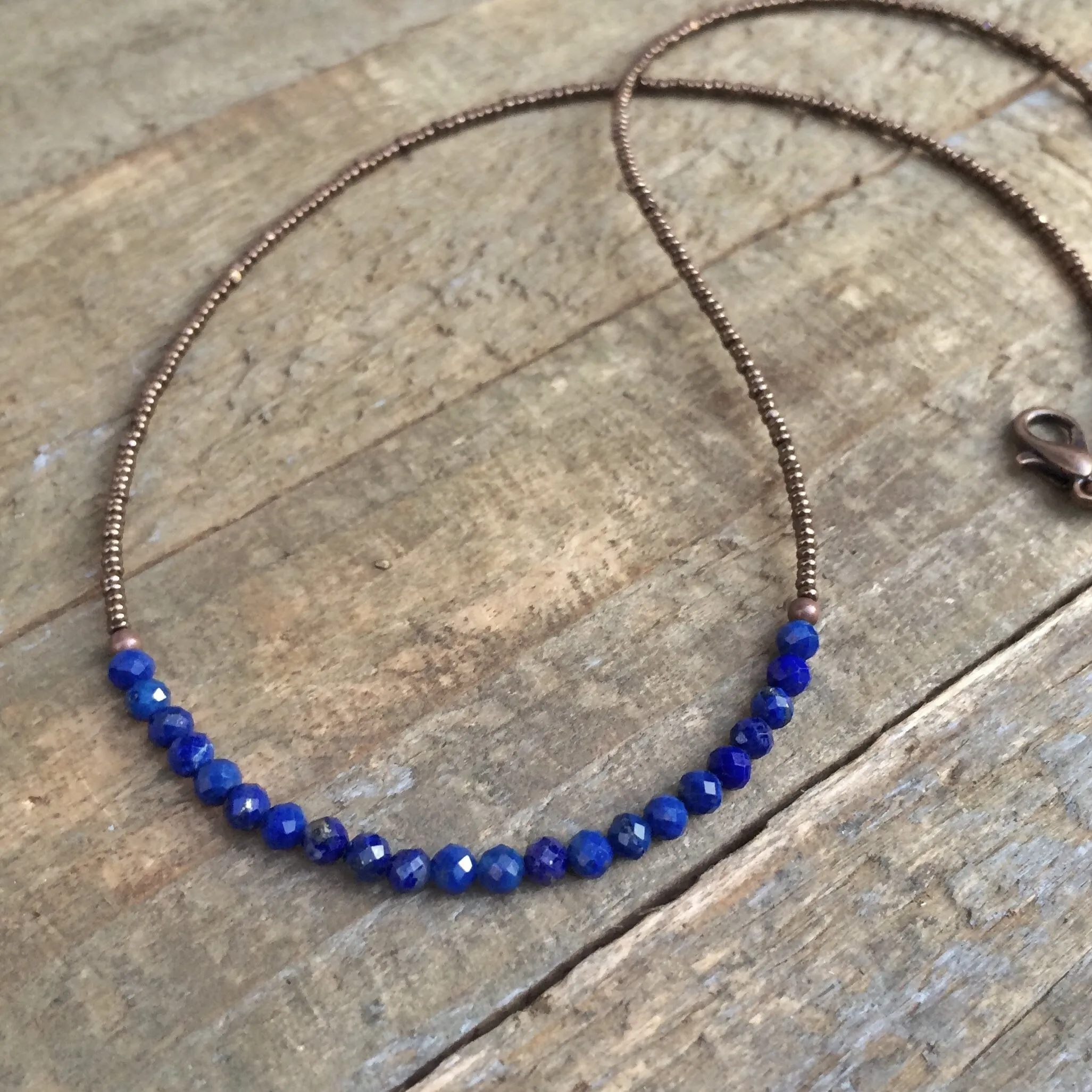 Minimalist Lapis Necklace, Lapis Layering Necklace, Lapis Lazuli Choker Necklace, Stacking Necklace, Tiny Beaded Necklace