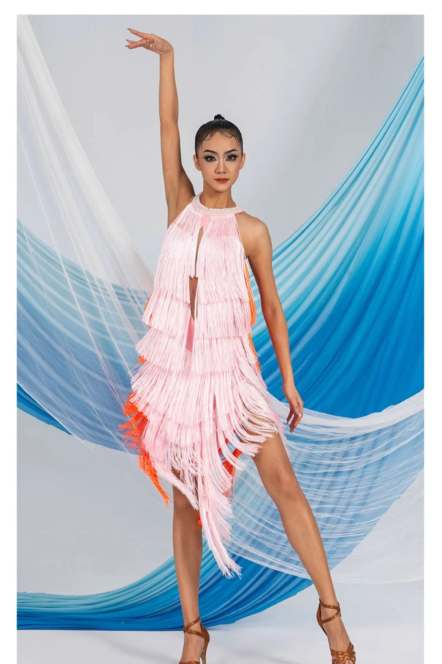 Mixed Fusion Latin Fringe Dance Dress | W24A354