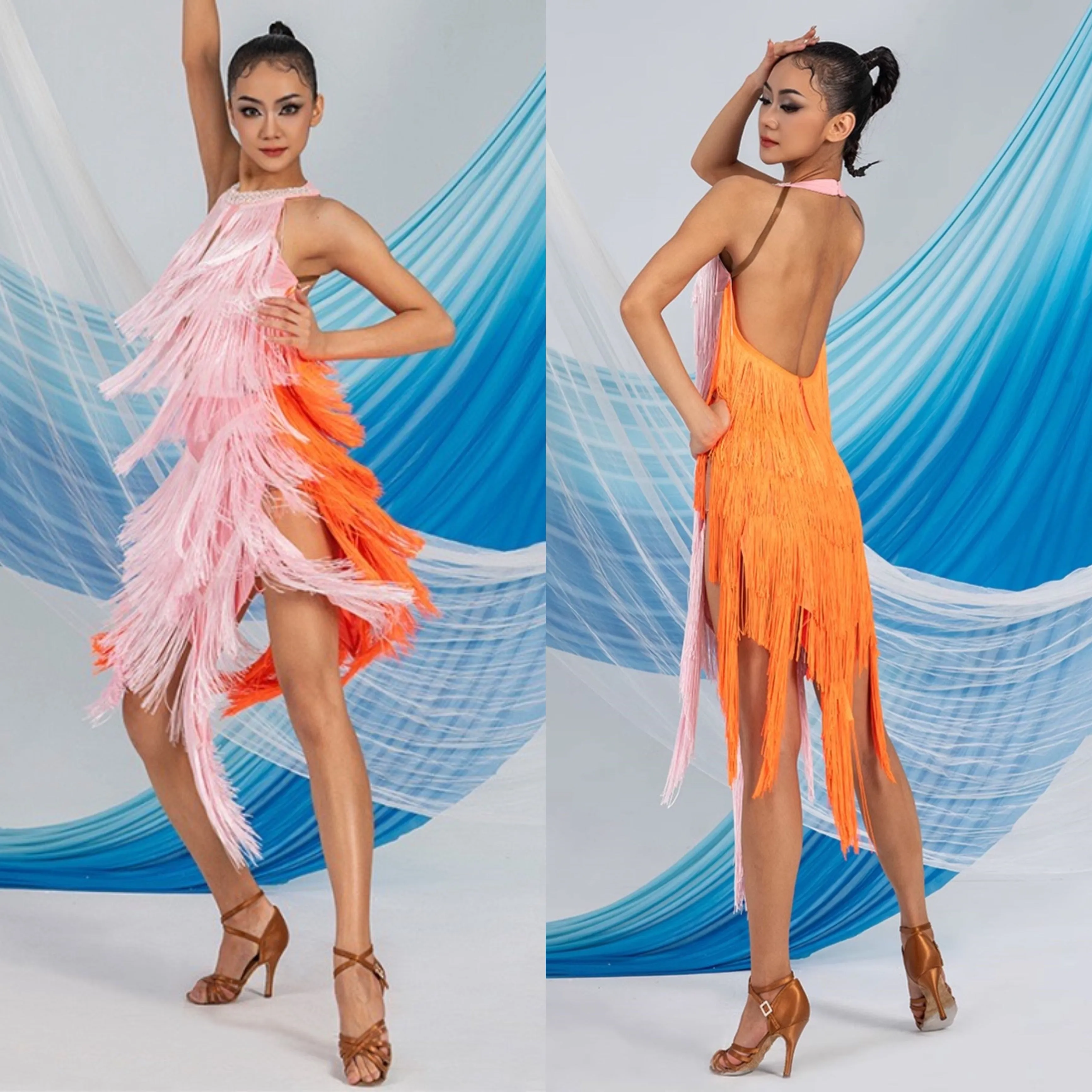 Mixed Fusion Latin Fringe Dance Dress | W24A354