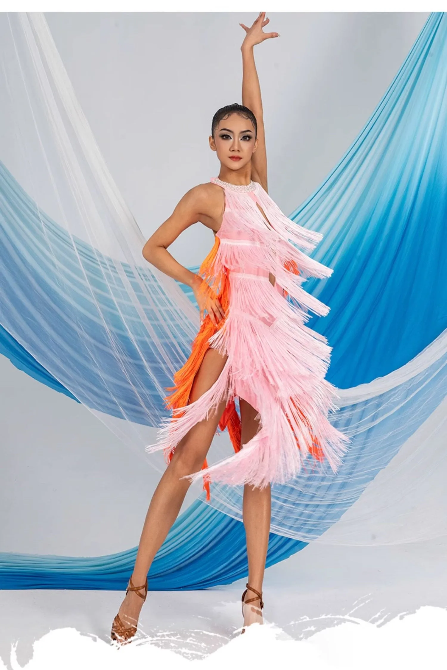 Mixed Fusion Latin Fringe Dance Dress | W24A354