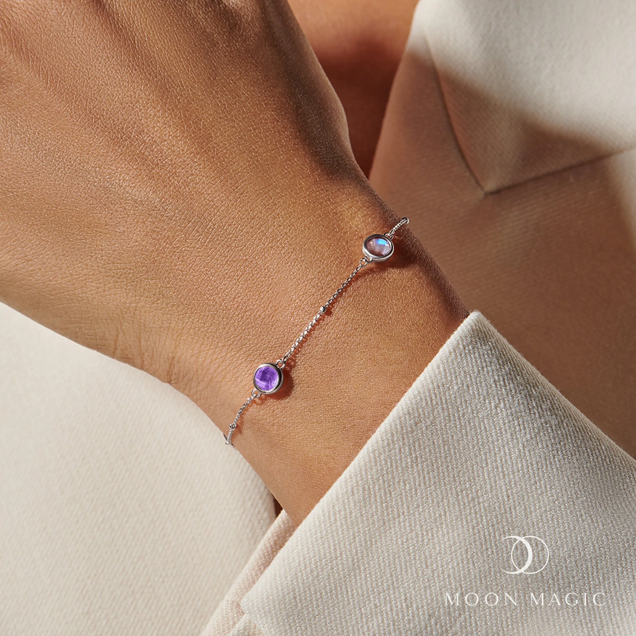 Moonstone Amethyst Bracelet - Sphere 'Intuition'