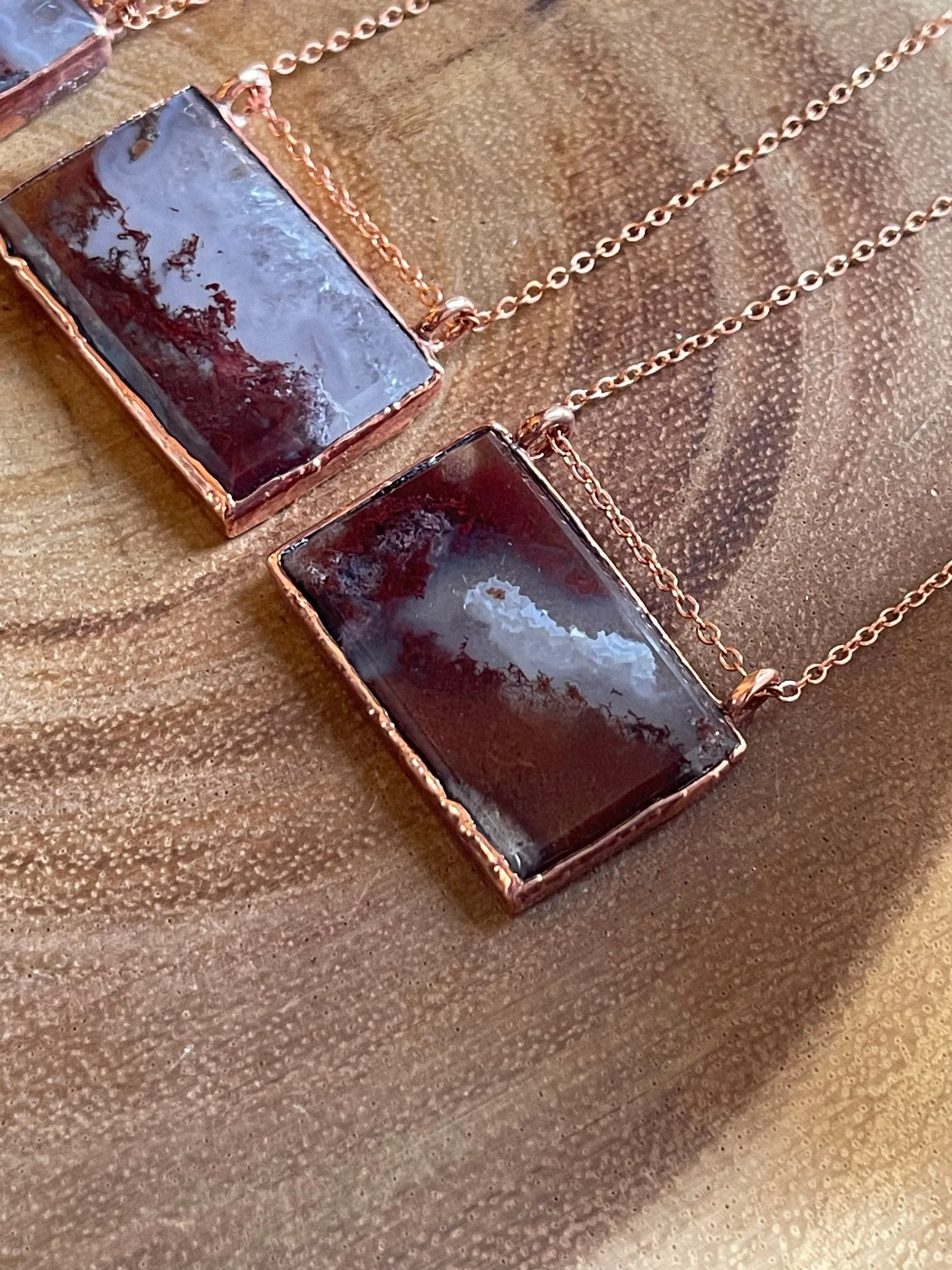 Moss agate rectangle necklace Electroformed copper jewelry