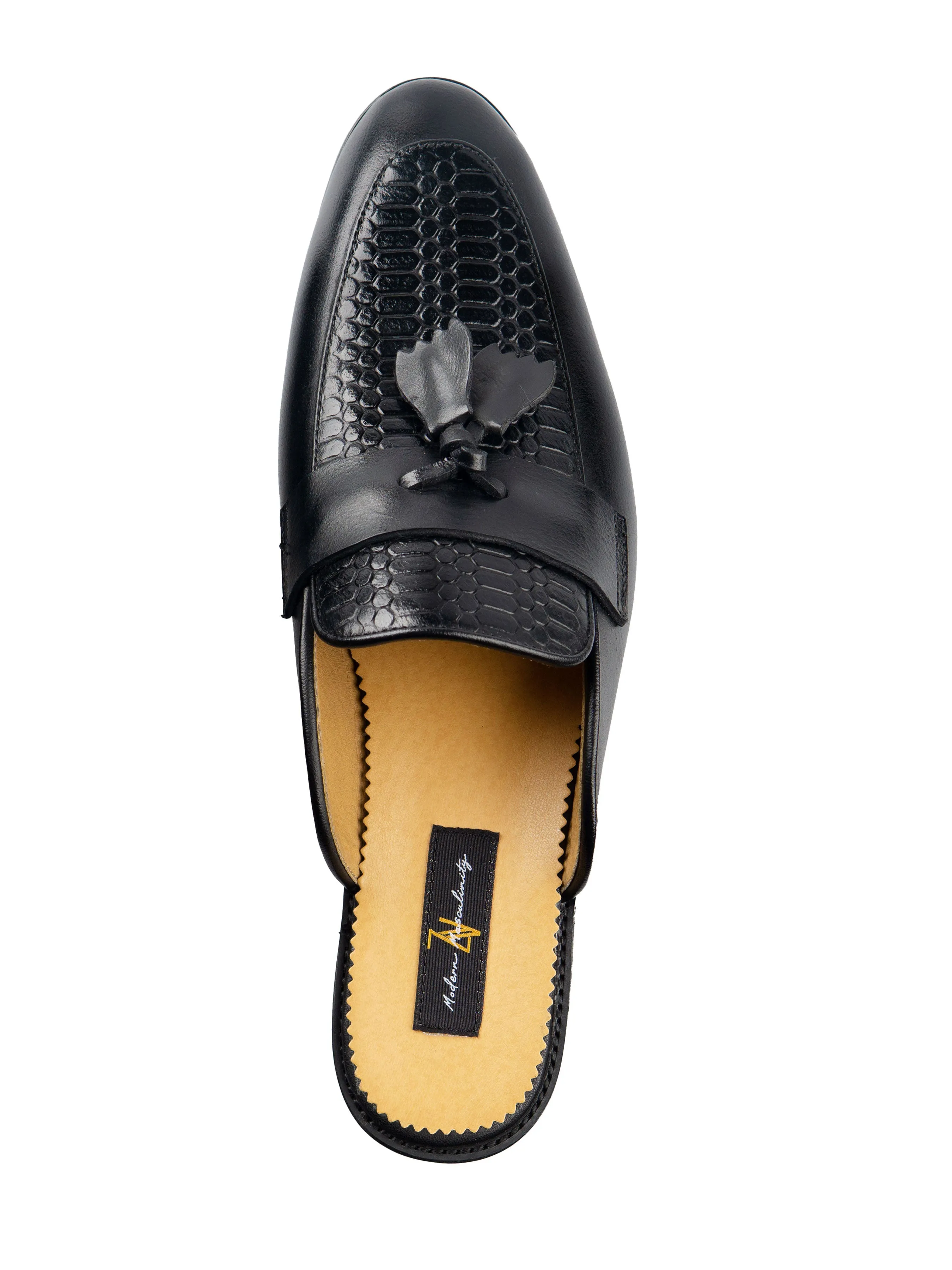 Mules Belgian Tassel - Black Phyton Leather