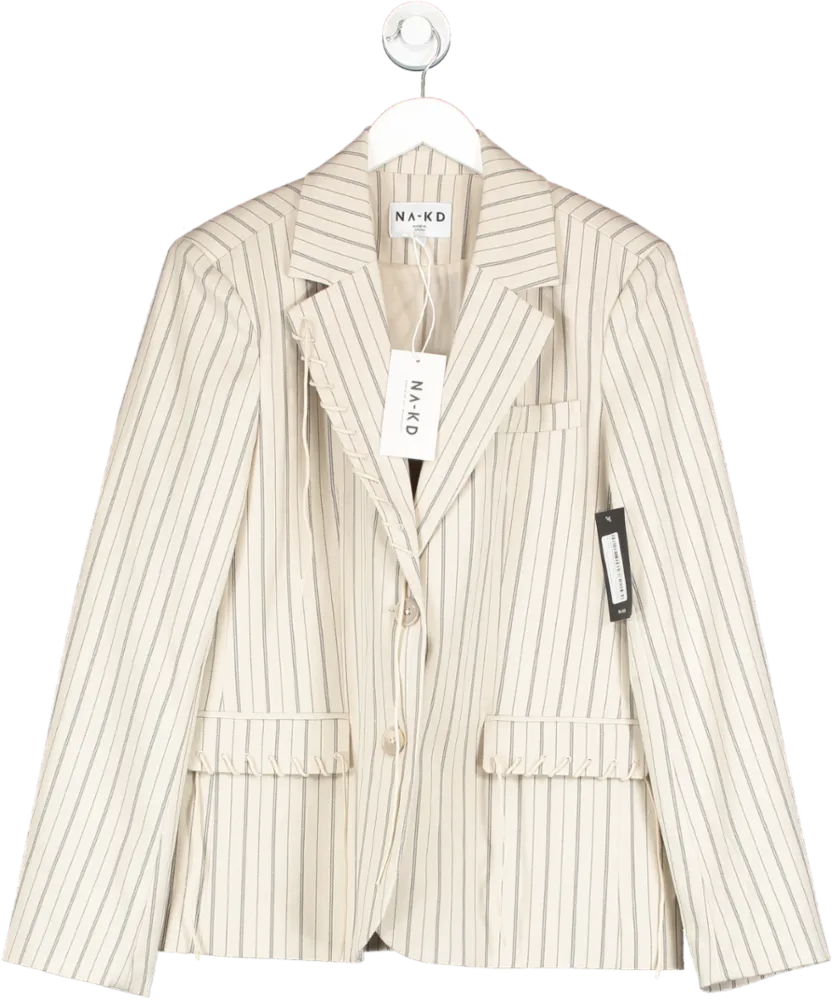 Naked Wardrobe Cream Lacing Detail Oversized Blazer UK M