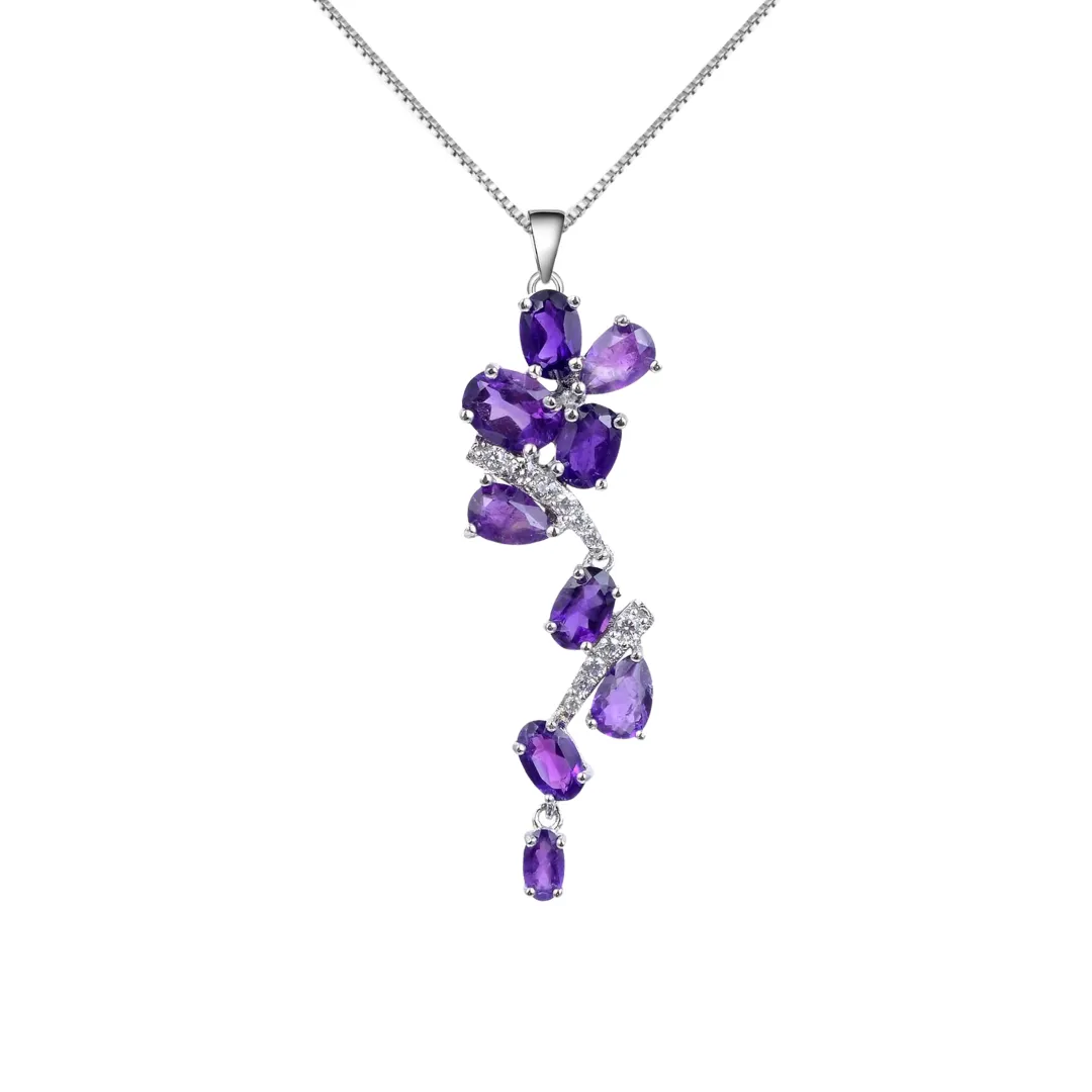 Natural Amethyst Leaf Pendant Necklace