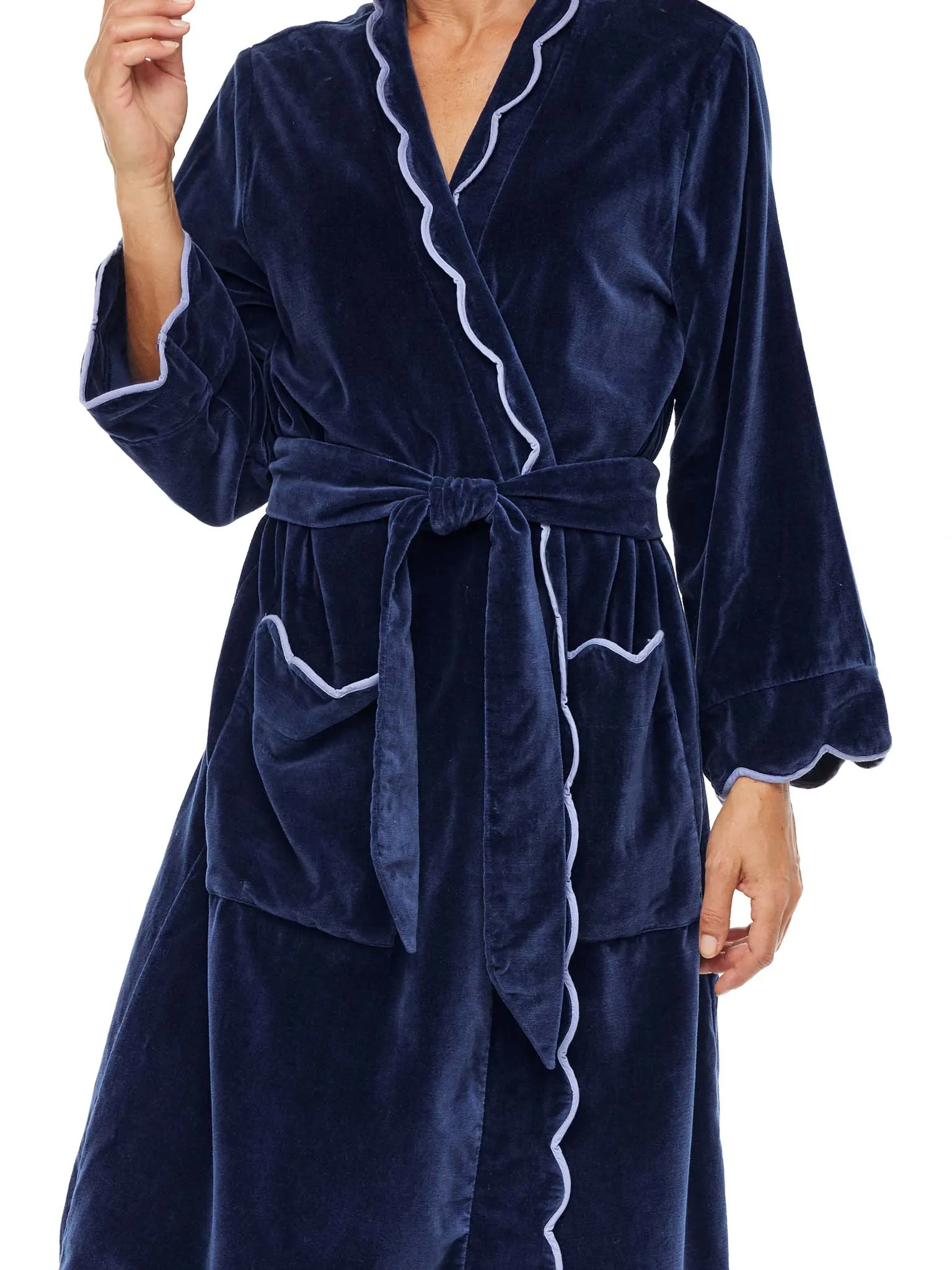 Navy Cotton Velvet Classic Robe