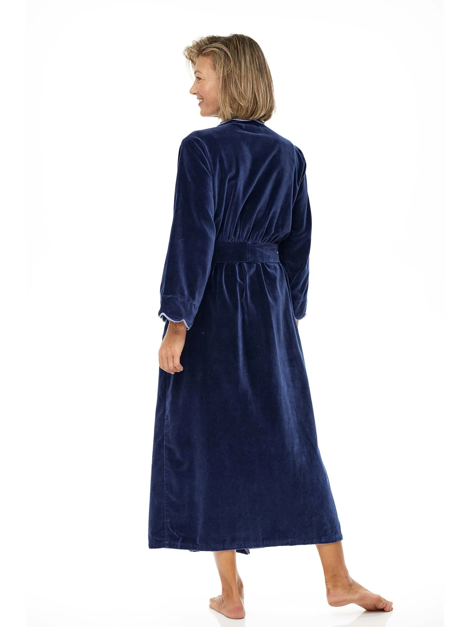 Navy Cotton Velvet Classic Robe