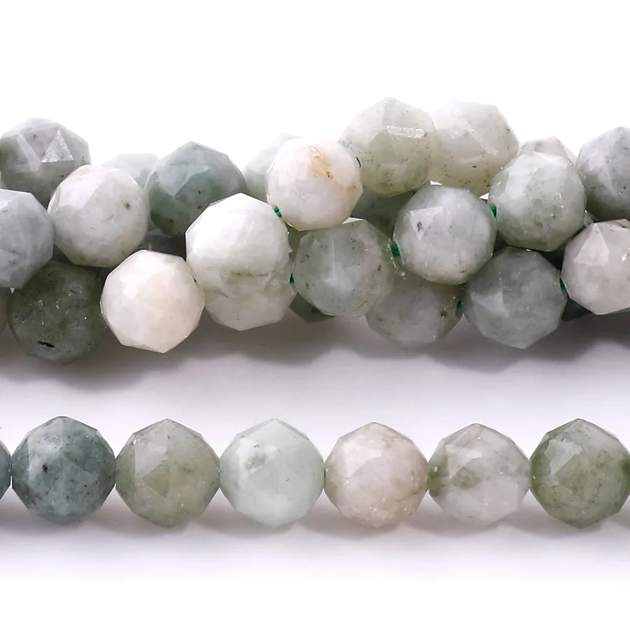 New Burma Jade Faceted, Double Heart 8mm Star Cut - 15-16"