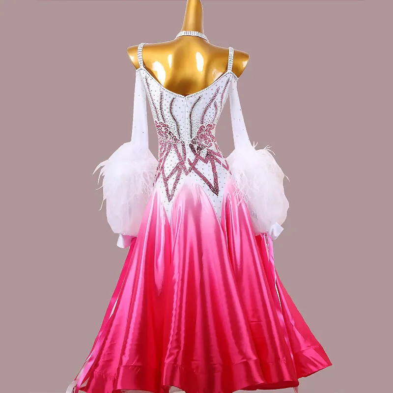 New White & Pink Ballroom Dress | MD1270