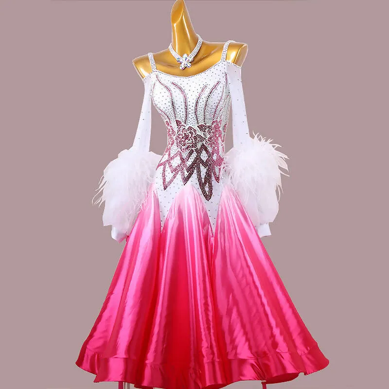 New White & Pink Ballroom Dress | MD1270