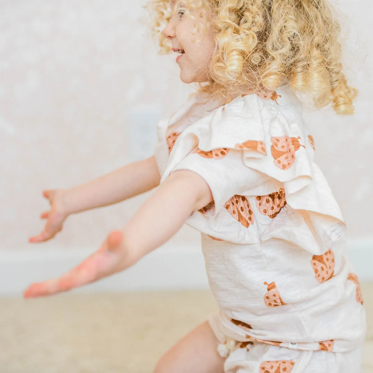 oh baby! Butterfly Short Sleeve Slub Tee - Ladybug Print - Sand