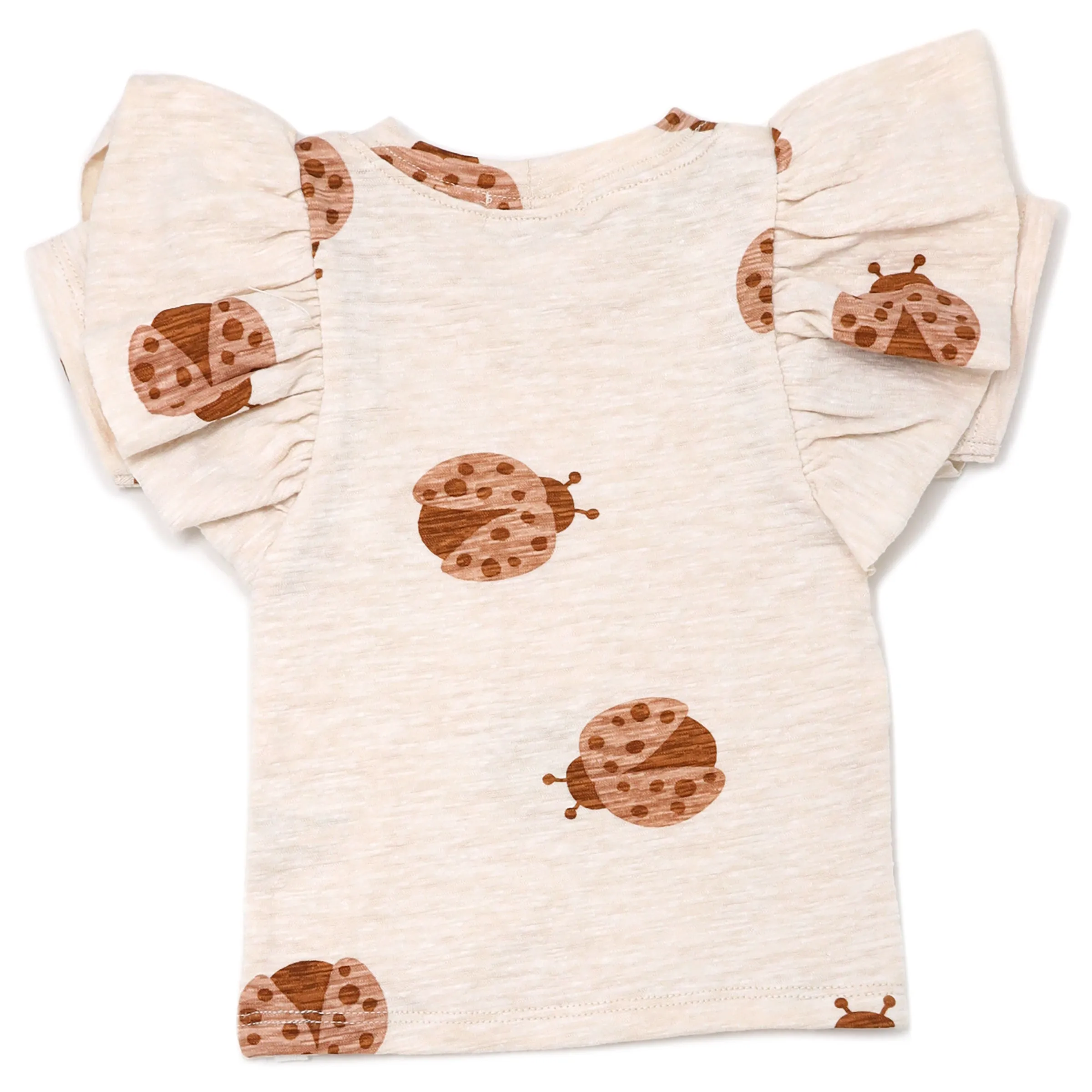 oh baby! Butterfly Short Sleeve Slub Tee - Ladybug Print - Sand