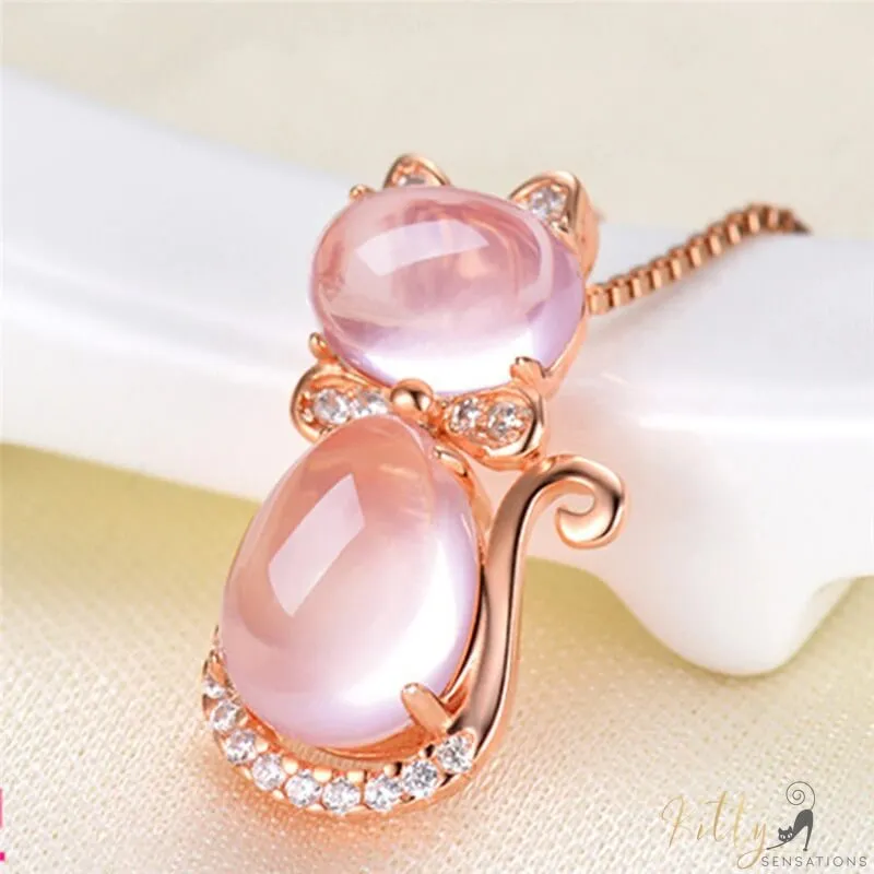 Opal Cat Necklace (14K Rose Gold Plated)