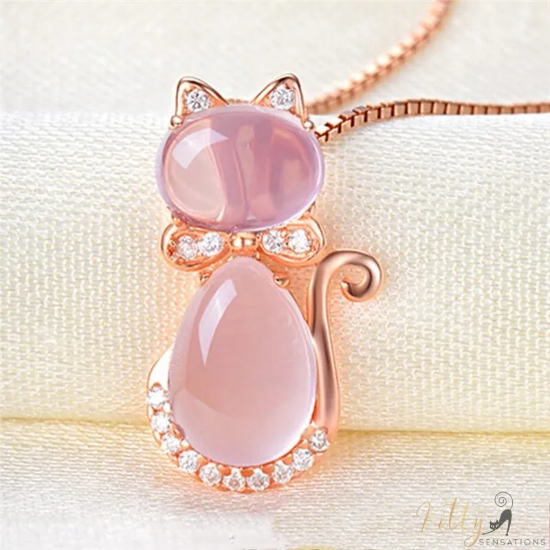 Opal Cat Necklace (14K Rose Gold Plated)