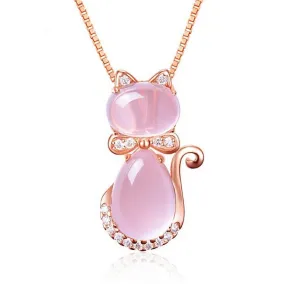 Opal Cat Necklace (14K Rose Gold Plated)