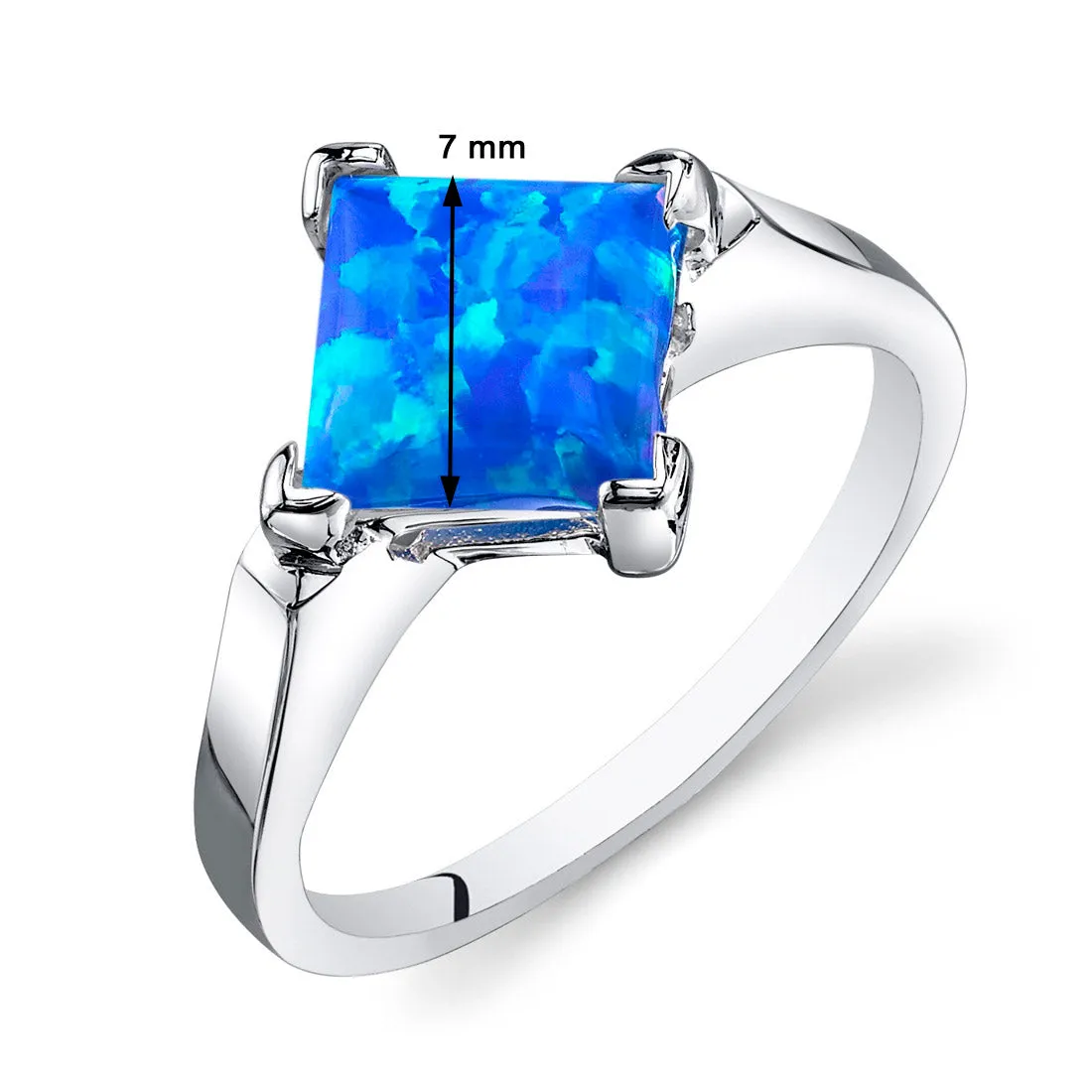 Opal Princess Cut Sterling Silver Ring Size 5