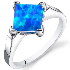 Opal Princess Cut Sterling Silver Ring Size 5