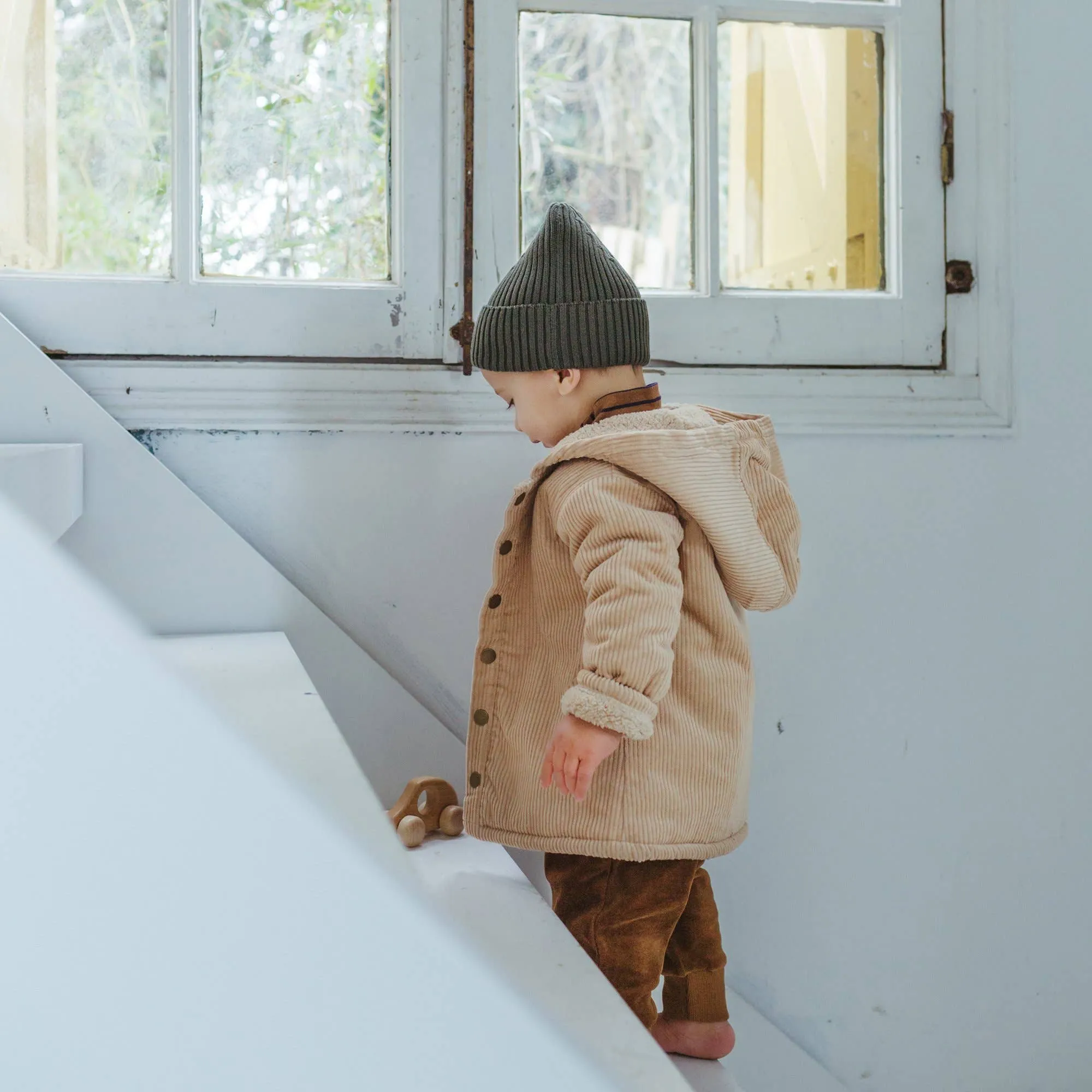 organic corduroy parka in almond