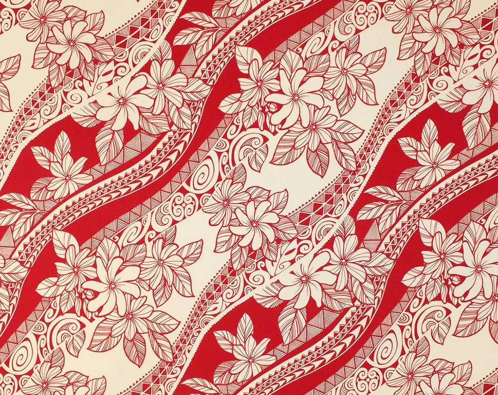 Out of Stock Polynesian Tribal Flower 100% Cotton Fabric-Red C033R