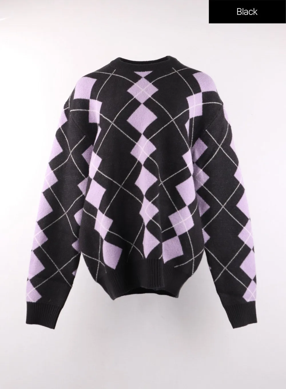 Oversized Argyle Knit Sweater OF405