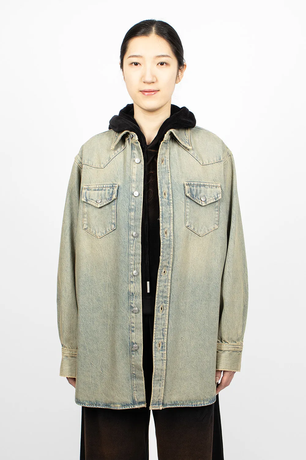 Oversized Denim Shirt Blue/Beige