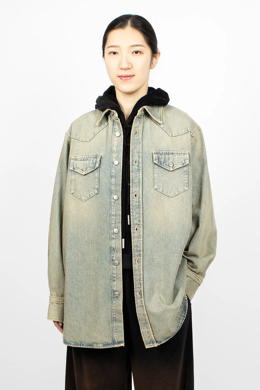 Oversized Denim Shirt Blue/Beige