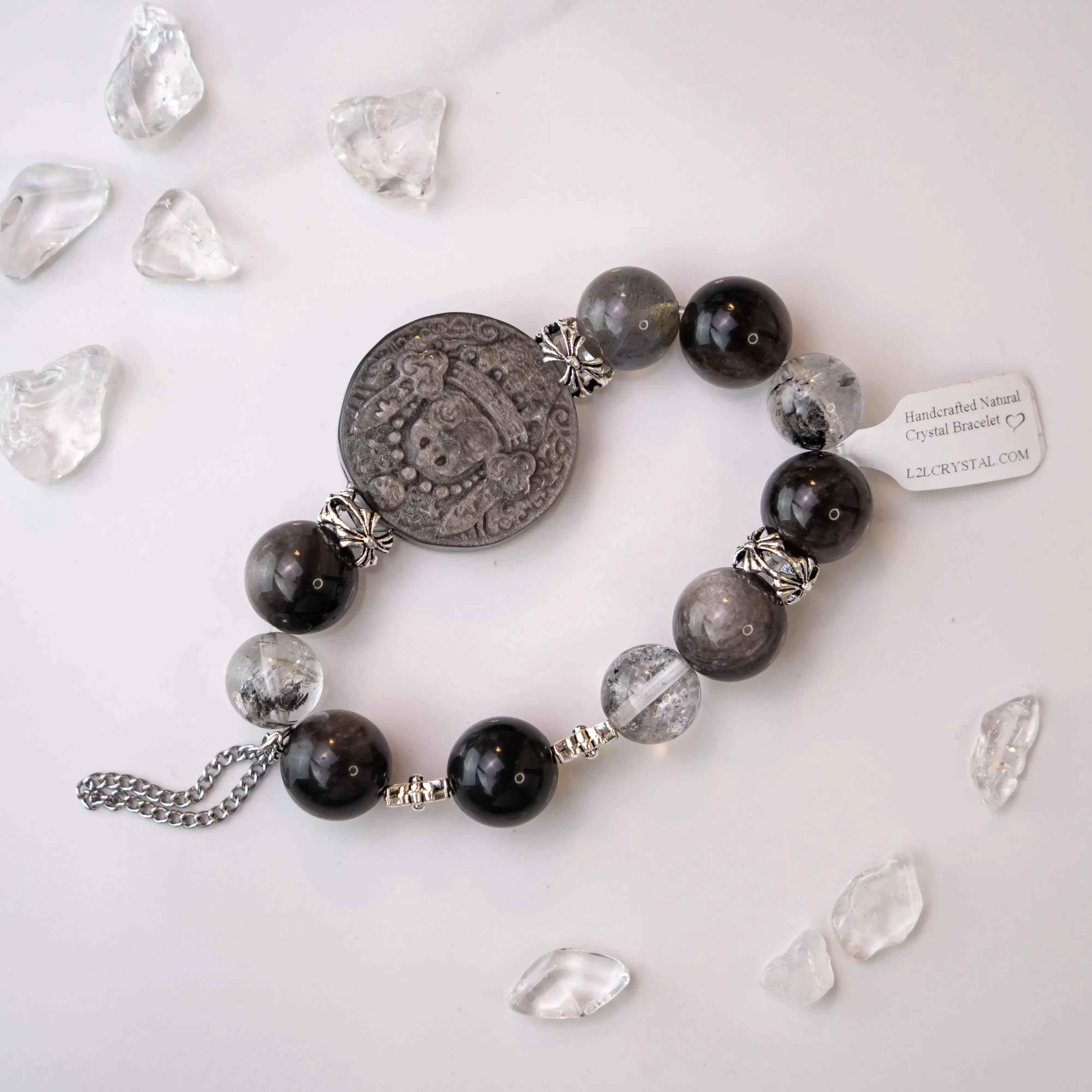 Palden Lhamo Silver Obsidian Labradorite Bracelet