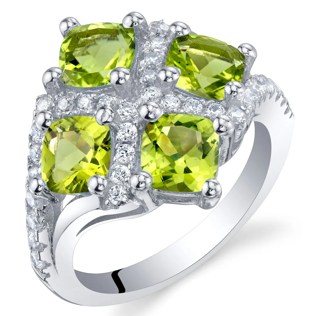 Peridot Cushion Cut Sterling Silver Ring Size 6