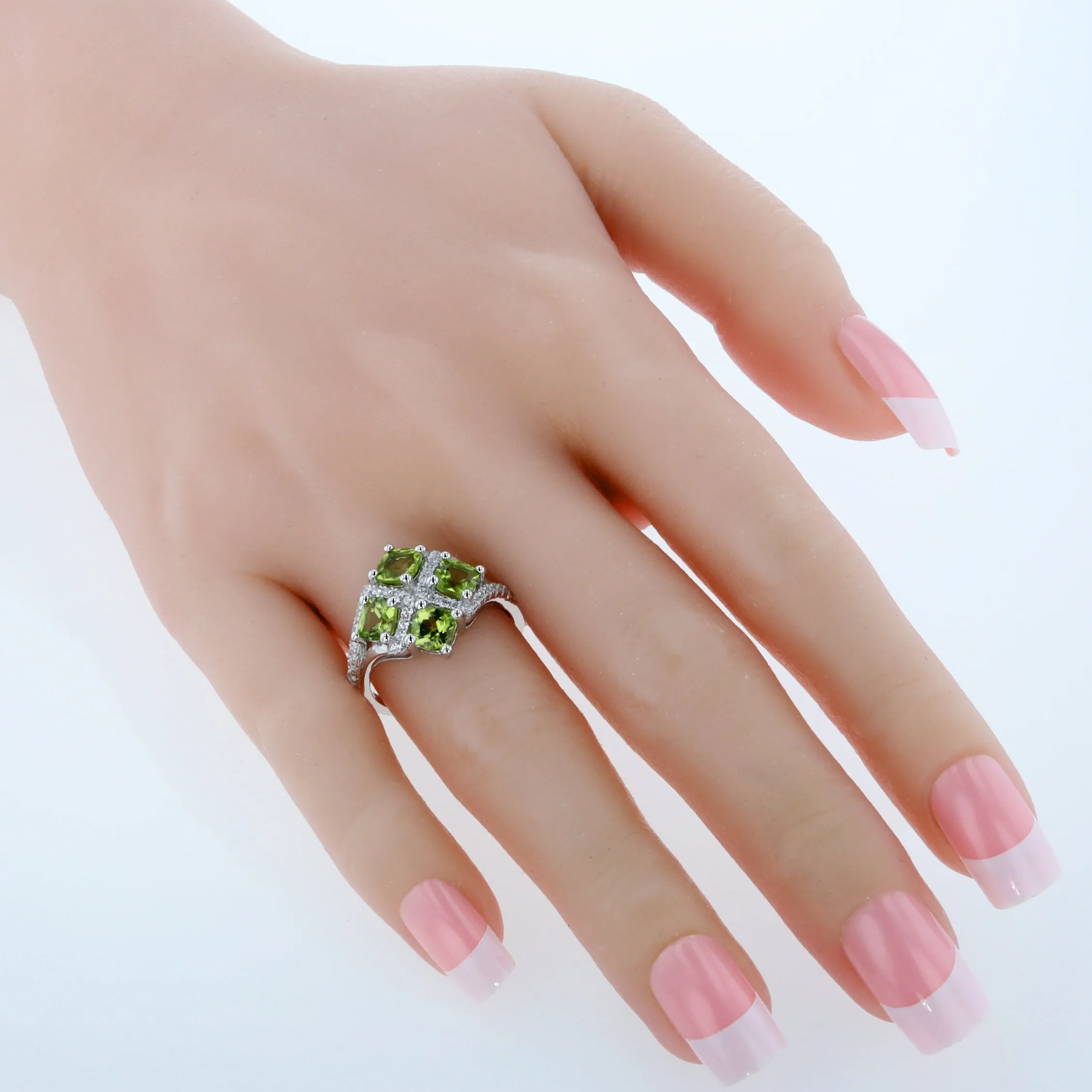 Peridot Cushion Cut Sterling Silver Ring Size 6