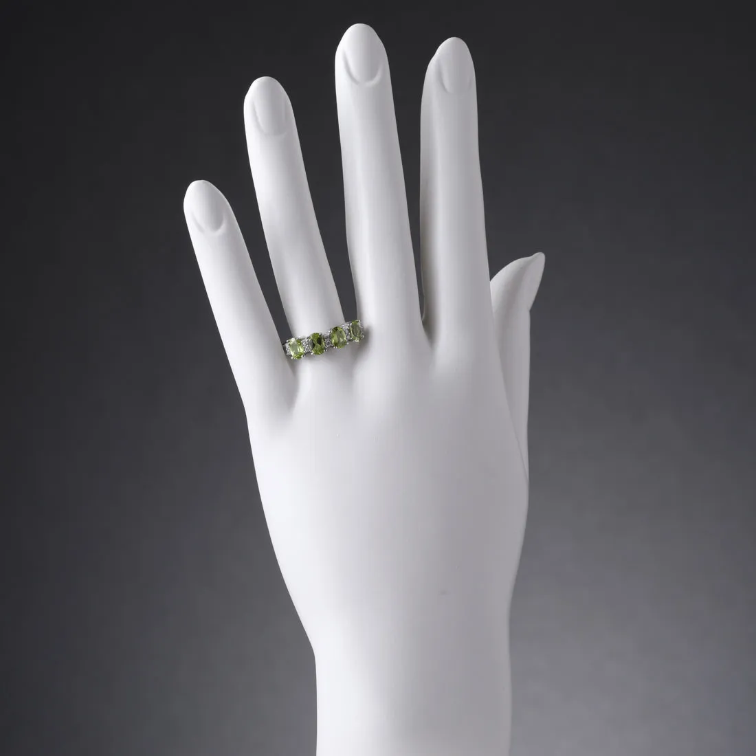 Peridot Oval Cut Sterling Silver Band Size 9