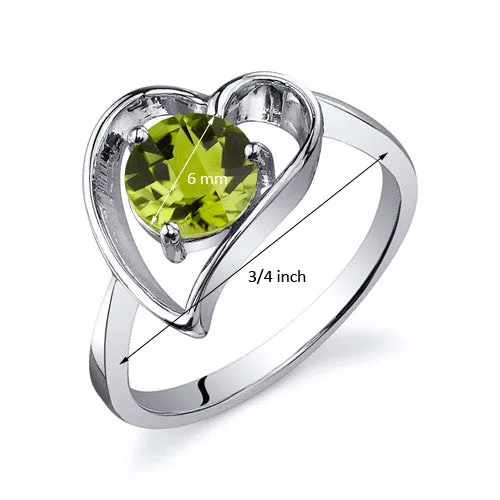 Peridot Round Cut Sterling Silver Ring Size 6