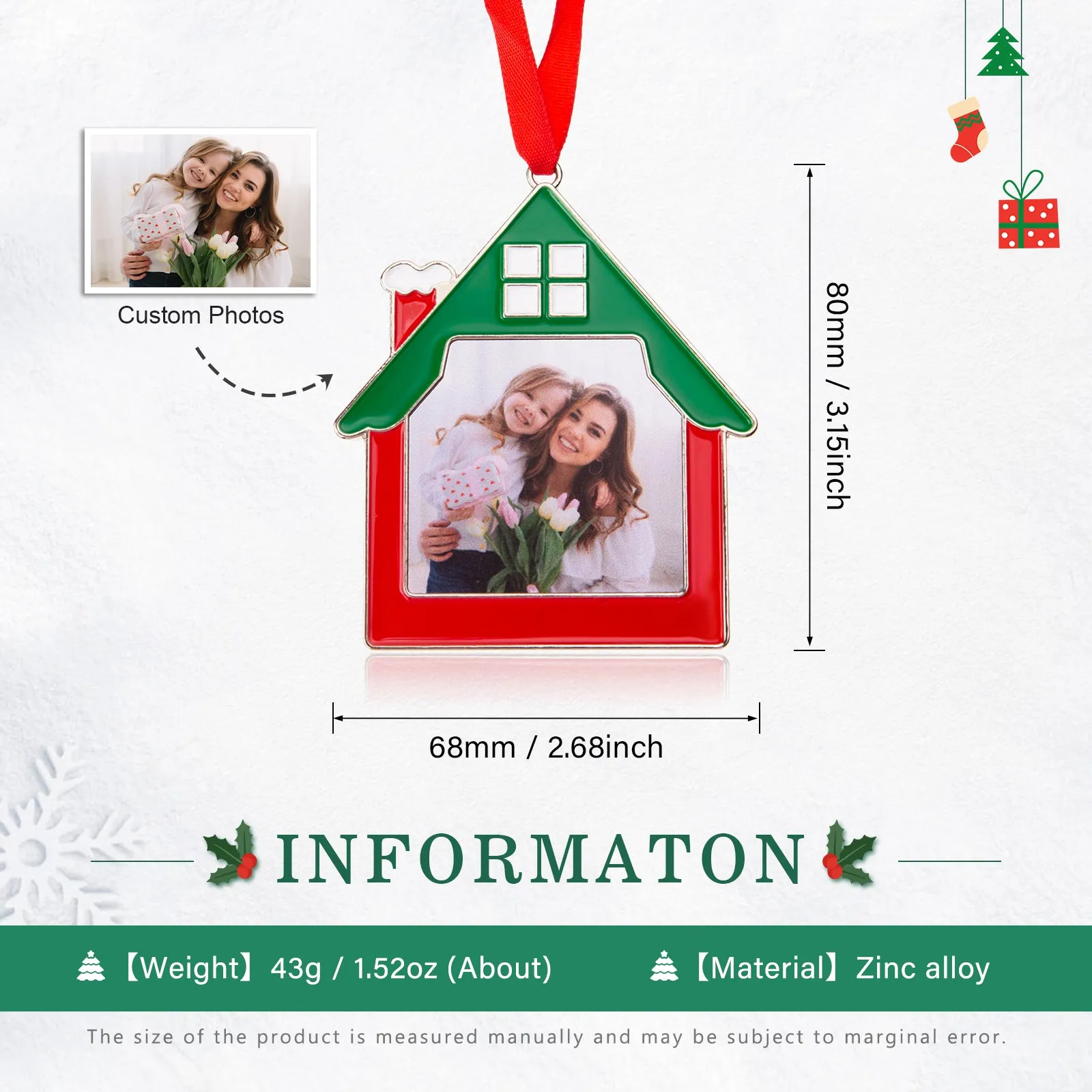 Personalized Photo Christmas Photo Ornament House Gift Fireplace