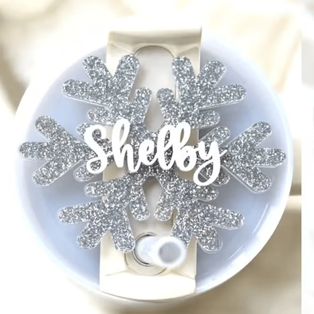 Personalized Stanley Tumbler Name Tag Custom Name Snowflake Cup Plate Lid Topper for 20/30/40 OZ