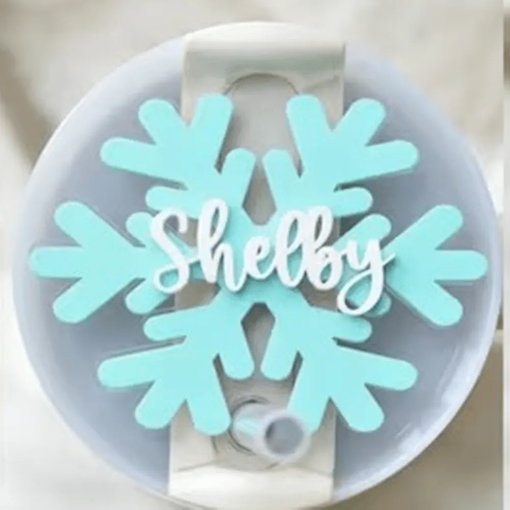 Personalized Stanley Tumbler Name Tag Custom Name Snowflake Cup Plate Lid Topper for 20/30/40 OZ