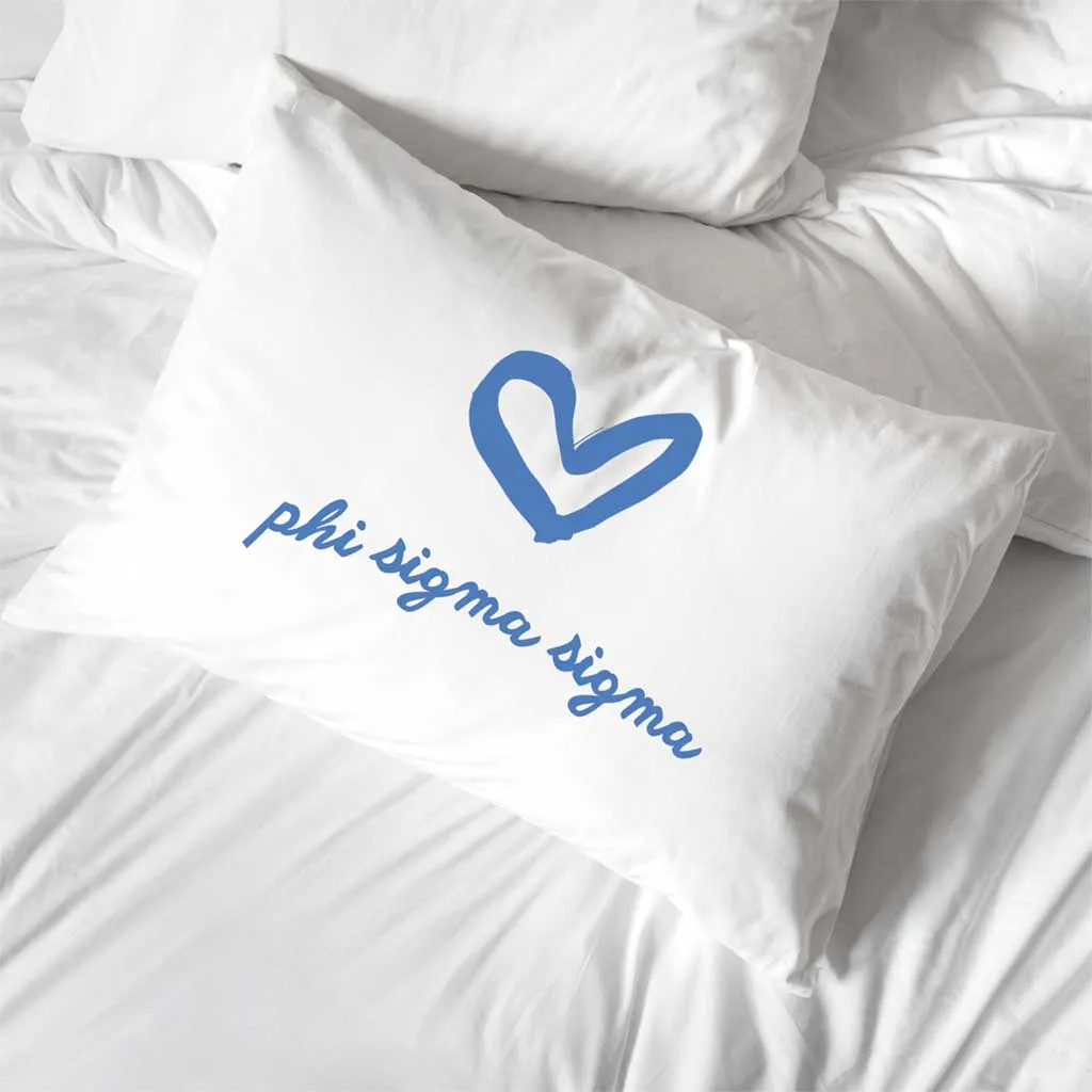 Phi Sigma Sigma Sorority Name with Heart Design on Printed Pillowcase