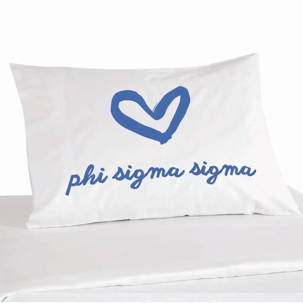 Phi Sigma Sigma Sorority Name with Heart Design on Printed Pillowcase